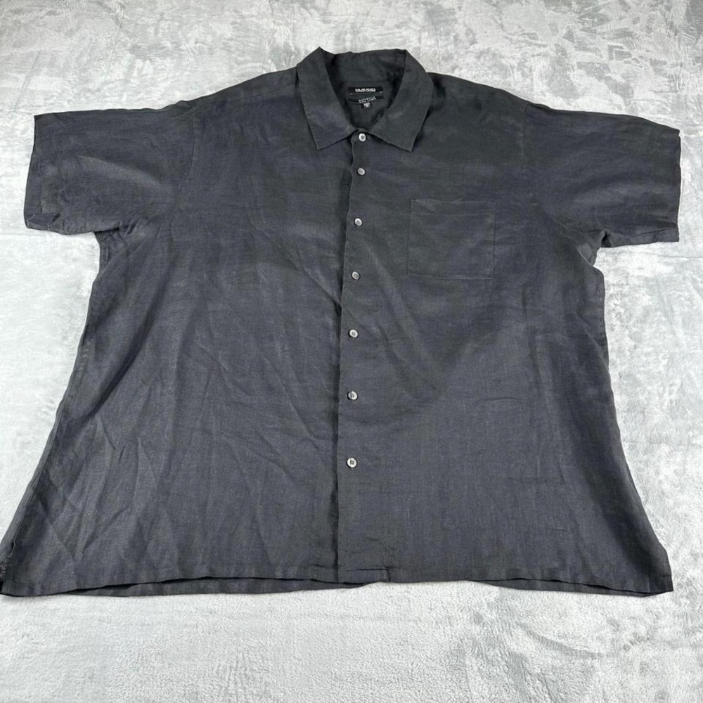 Murano Short Sleeve Button Up Linen Shirt Mens 3X Black Capsule Wardrobe Preppy‎